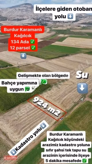 Burdur Karamanlı Kağılcık Köyü Satılık Tarla