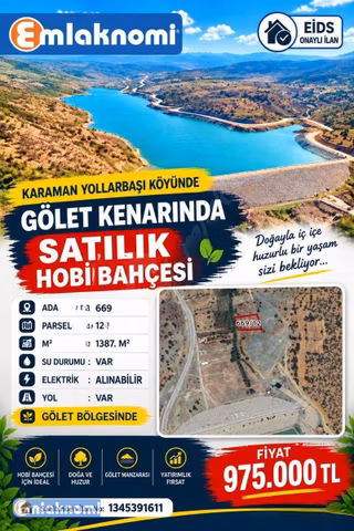 Emlaknomi Den (karaman Yollarbaşı Köyünde Gölet Kenarında Satılık Hobi Bahçesi)