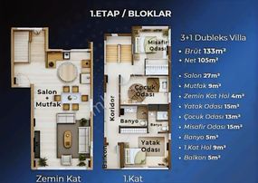 Didim Cennetkoy'da 3+1 Dubleks Villa