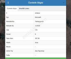 Konyaaltı Yarbaşçandır Kökezde 397 M2 İmarlı Villa Arsası