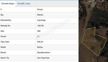 Konya Meram Çayırbağı Suyu Elektriği Olan Satılık Bahçe Tarla