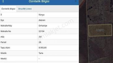 Konya Akören Orhaniye 6 Parça Satılık Tarla