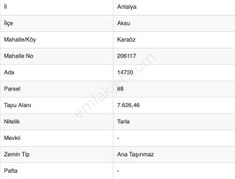 Aksu, Karaöz'de, Yola Sıfır, Tek Tapu, Satılık 7.6 Dönüm Tarla
