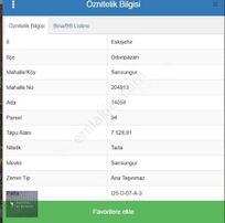 Eskişehir Odunpazarı Sarısungur'da Mükemmel Konum Satılık Tarla