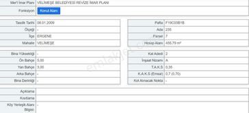 Turyap Tan Velimeşede 456 M2 Tek Tapu Satılık İmarlı Arsa