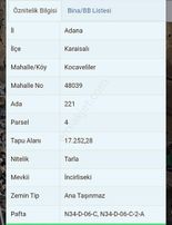 Karaisalı Kocaveliler De 17256 M2 Tek Tapu Satılık Tarla