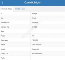 Elmalı Akçaenişte 7.050 M² Arsa - Ev Yapmaya Uygun