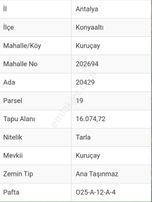 Konyaaltı (çakırlar)kuruçay Mah.merkezinde Satılık 1.010m2 Tarla