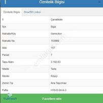 Çanakkale Biga Gemicikırı 3.192 M2 Köy İçi Satılık Tarla