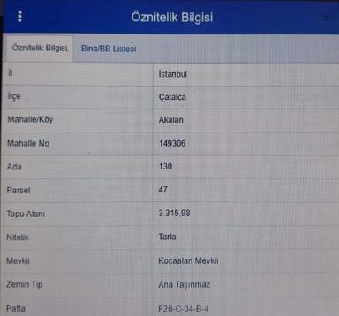 İstanbul Çatalca Akalan Mah. De Satlık Hisseli Yatırımlık Tarla