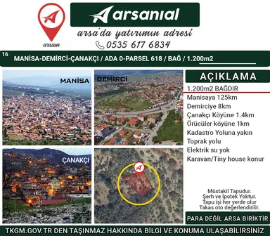 Manisa Demirci Çanakçı Satılık Bağ 1200m2