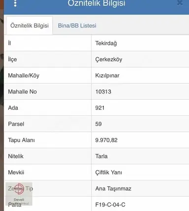 Çerkezköy Kızılpınar'da Full Takasa Açık Tarla!!!
