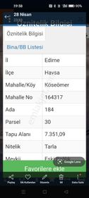 Edirne Havsa Köse Ömer Köyünde Satılık Resmi Yolu Mevcut Satılık Tarlamız
