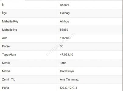 Gölbaşı İlçesi Ahiboz Mah. Satılık Tarla