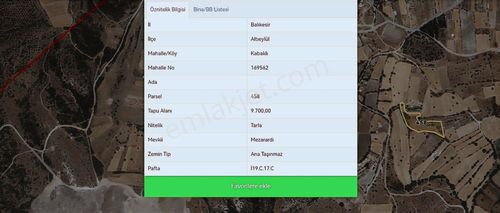 Mir'den Balıkesir Altıeylül Kabaklı Mh'de 9.700 M2 Satılık Tarla