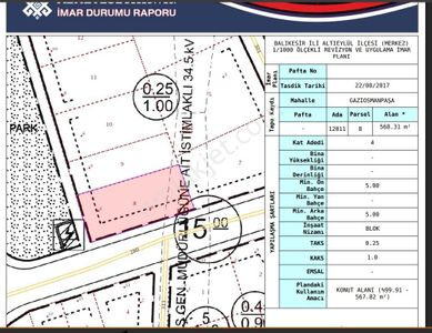 Mir'den Balıkesir/gaziosmanpaşa 568.00m2.4 Kata İmarlı Arsa