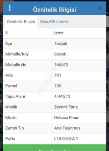 Torbalı Çapak Helvacı Pınarı Mevki De Satılık Tarla