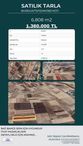 Burdur Tefenni Beyköy De 6.808.m2 Tarla Satılık