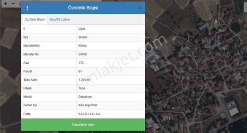 Uşak Sivaslı Kökez Köyünde 1.204 M2 Satılık Tarla Cb Ph