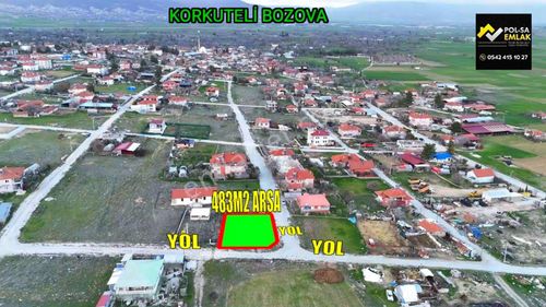 Korkuteli Bozova'da Satılık 483m2 Köşe Başı İmarlı Arsa