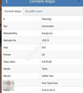 Çerkezköy Kızılpınar'da Full Takasa Açık Tarla!!!