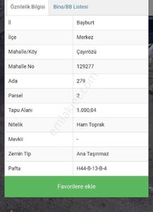 Bayburt Merkez Çayırözü'nde 1004 M2 Satılık