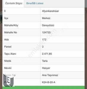 Satılık Tarla/ Afyon Saraydüzü Köyü