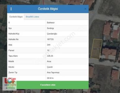 Lobby Fortis'ten Balıkesir Sındırgı'da Satılık 336 M2 Arsa B+3