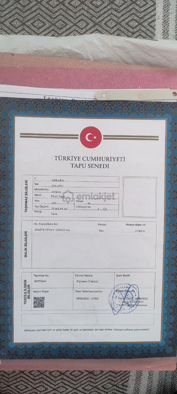 Satılık Tek Tapu Tarla 1