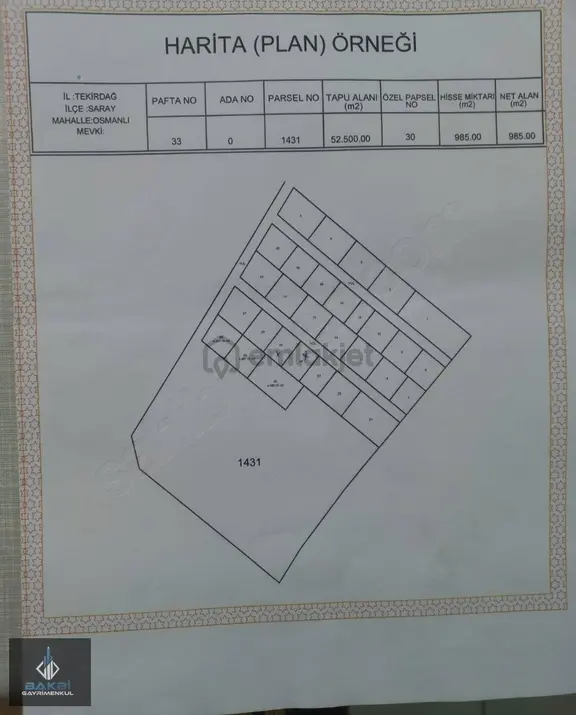 Tekirdağ Saray Osmanlı Cadde Cephe Tarladan Acil Satılık Arsa 2