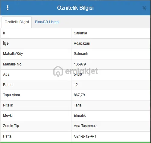 Adapazarı Salmanlı'da 867 M2 Tarla 1