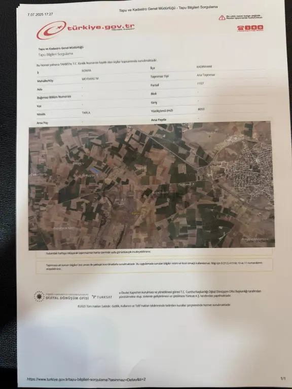 Satılık Tarım Arazisi – Konya Kadınhanı Meydanlı Köyü 2