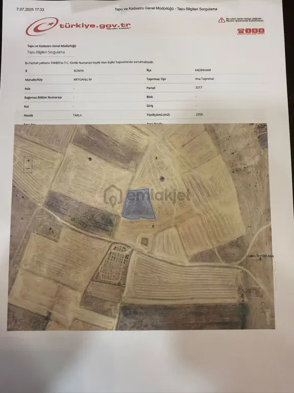 Satılık Tarım Arazisi – Konya Kadınhanı Meydanlı Köyü 1