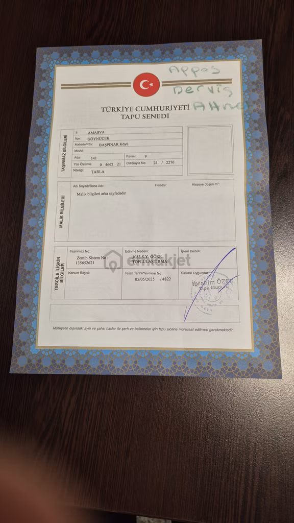 Göynücek,başpınar Köyü, Kaplıcalara,yakın,müstakil,tapulu,satılık Tarla 2