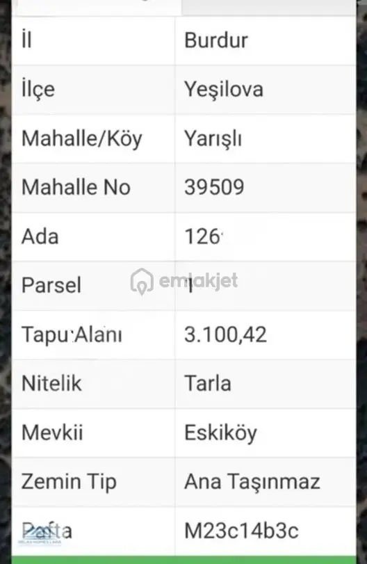 Yeşilova Yarışlıda 3100 M2 Köy'e Yakın Stılık Arazi 1