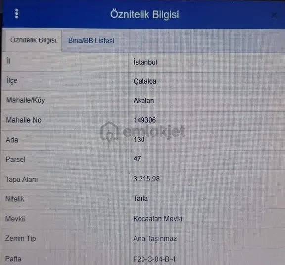 İstanbul Çatalca Akalan Mah. De Satlık Hisseli Yatırımlık Tarla 1