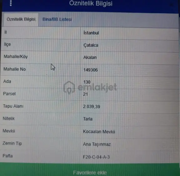 İstanbul Çatalca Akalan Mah. De Satlık Hisseli Yatırımlık Tarla 2