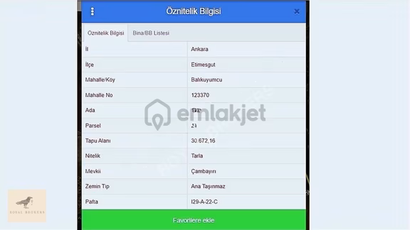 Satılık, Etimesgut, Balıkuyumcu, İmara Yakın, 182 Ada/21 Parsel 1