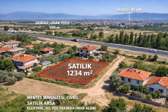 Çivril Menteş Mahallesin'de Satılık Arsa 1234 Metre Kare 1