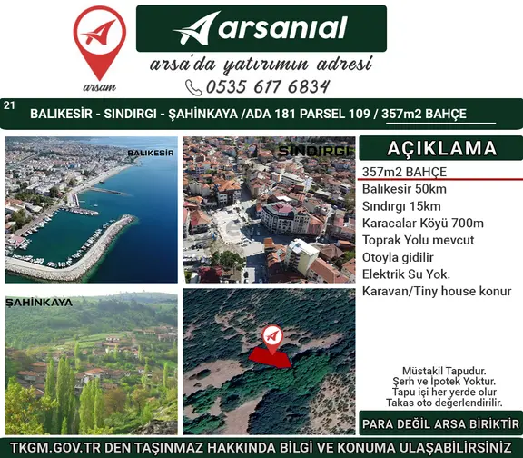Balıkesir Sındırgı Şahinkaya Satılık 357m2 Bahçe 1