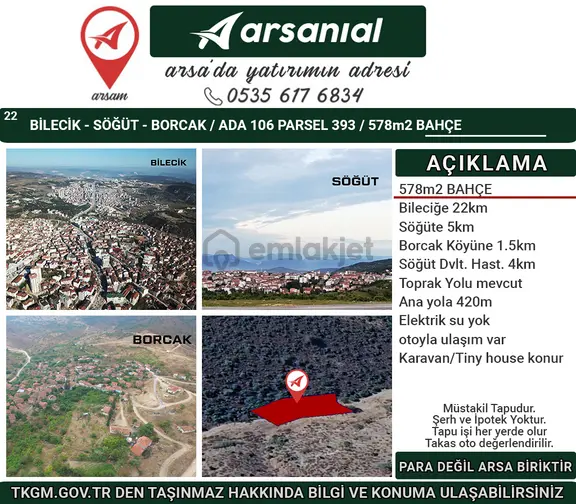 Bilecik-söğüt-borcak-satılık 578m2bahçe 1
