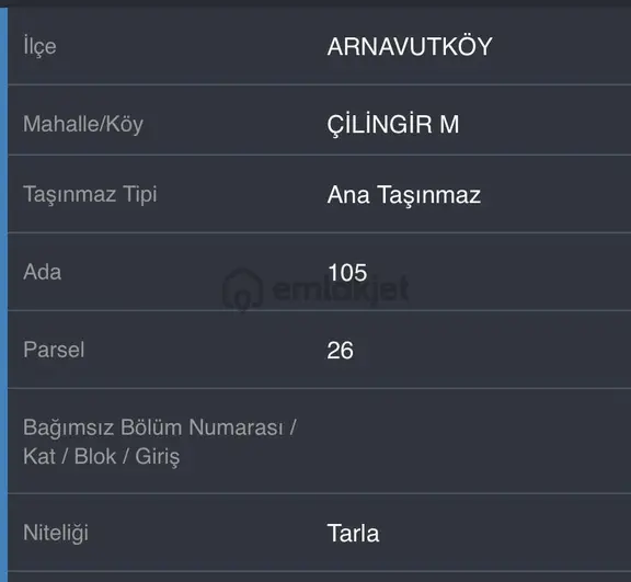 Atahandan Arnavutköy Çilinğirde Araç Muayene İstasyonu Yanı 410 Metre Çaplı Çevrili Hisse 2