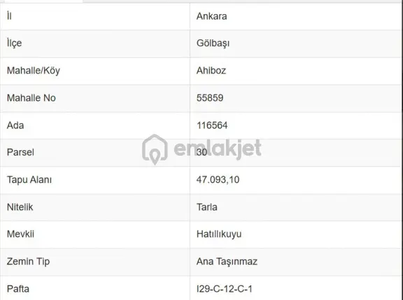 Gölbaşı İlçesi Ahiboz Mah. Satılık Tarla 2