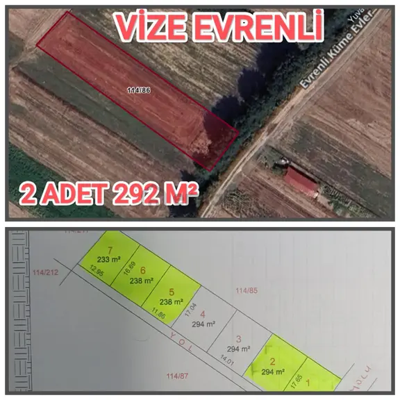 Çakıllı Evrenli 114 86 Parselde Satılık 292 M2 2