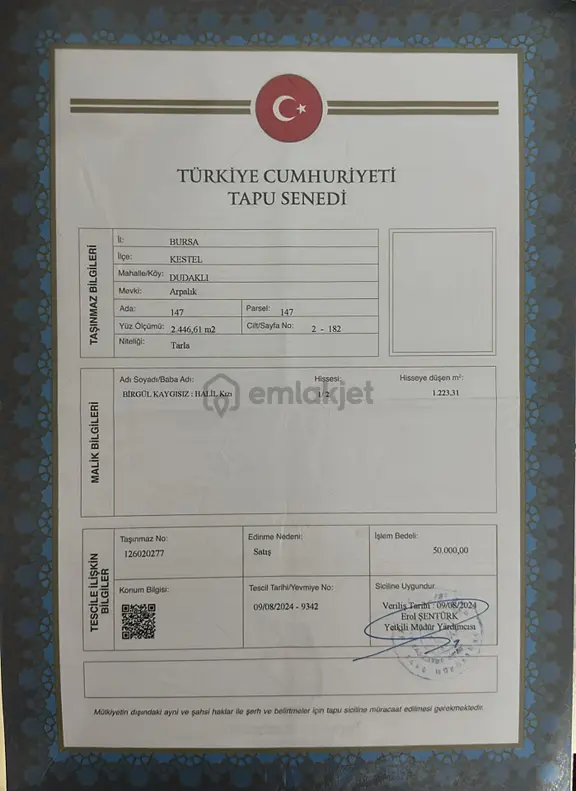 Bursa Kestel Dudaklı Satılık Hobi 2446m2 Bahçesi 1
