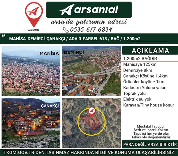 Manisa Demirci Çanakçı Satılık Bağ 1200m2 1