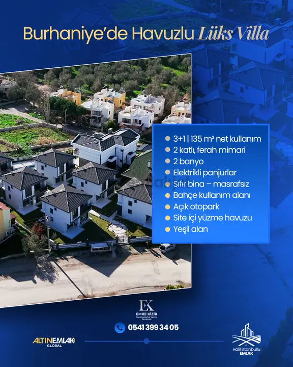 Burhaniye Pelitköyde Site İçi | Sıfır | Havuzlu 3+1 Lüks Villa 1