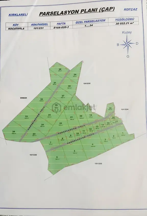 Kocatarla Köyünde 1.532 M² Çaplı Muvafakatnameli Satılık Tarla 1