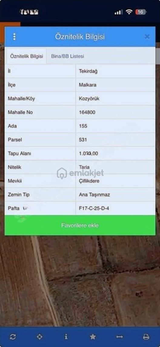 Malkara Kozyörük Te İmara 250 Mt 1.020 Mt Tarla Remi Yolu Var 2