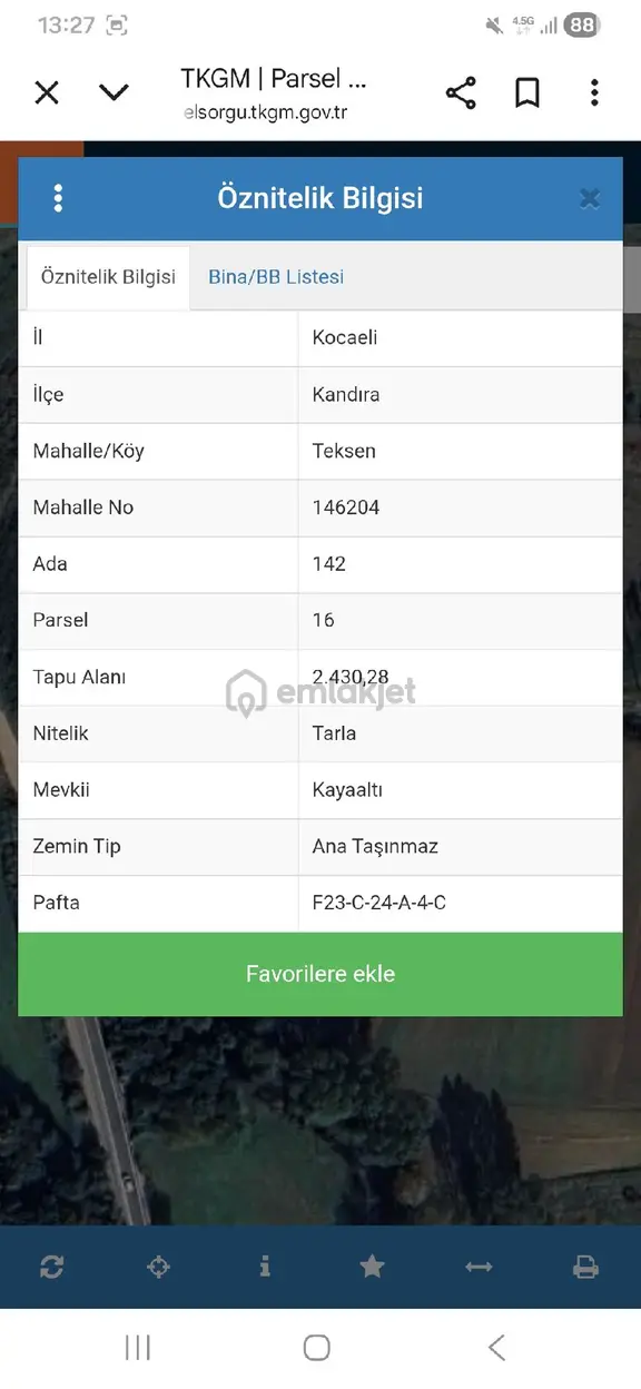 Sahibinden Kandıra Teksen Köyü Satılık Tarla